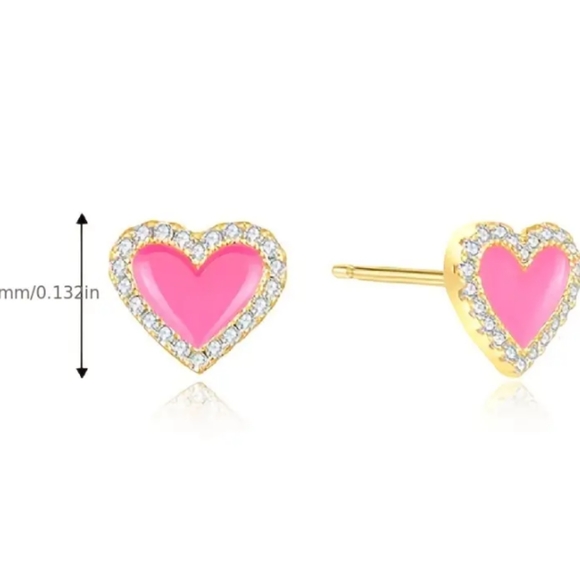 Cubic Zirconia Heart Stud Earrings - Picture 2 of 2